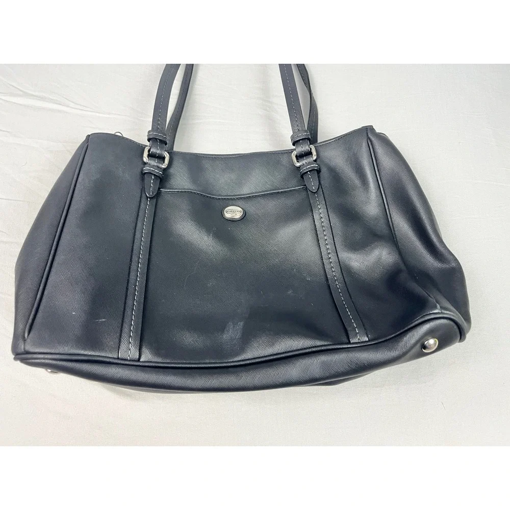 Coach Peyton Tote Black Saffiano Leather Shoulder Bag F25668 Silver Hardware